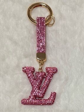 Pink Crystal Keychain/Charm with Gold Hardware